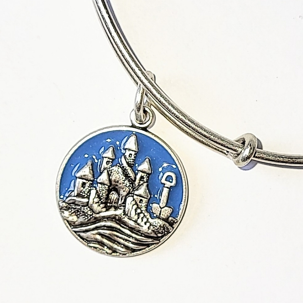 ALEX AND ANI SAND CASTLE BLUE ENAMEL BANGLE BRACELET - 2017